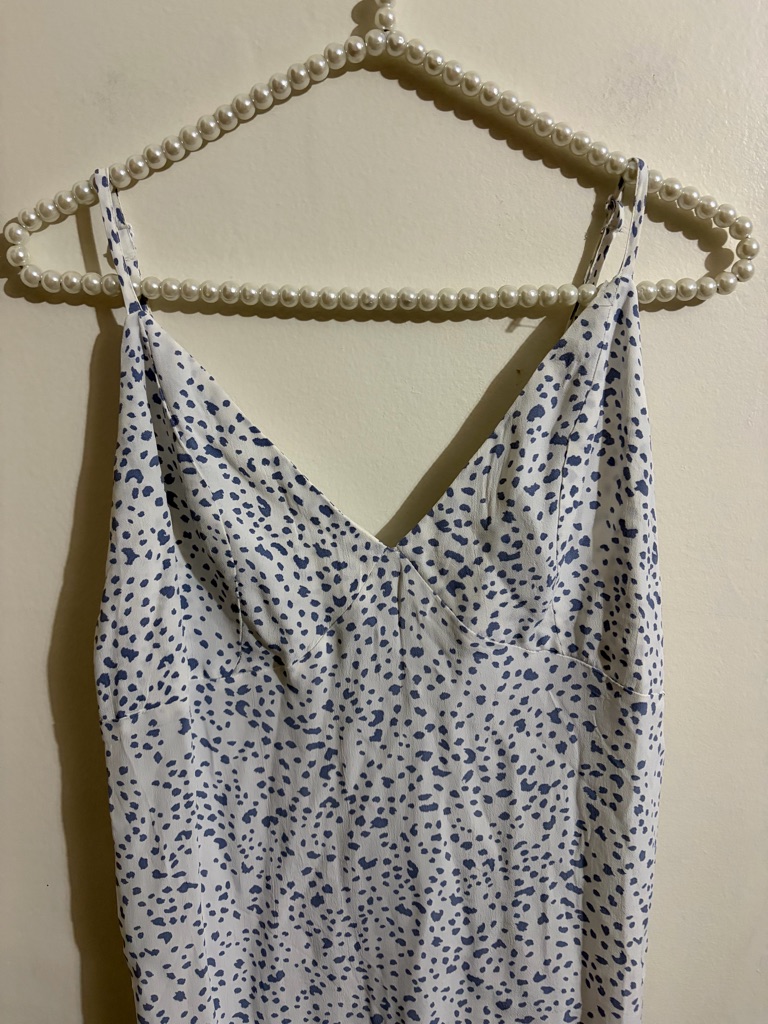Cotton On White Dress With Blue Speckle Print